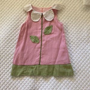 Cottontail original flower 2T dress linen hand embroidery petal collar Easter